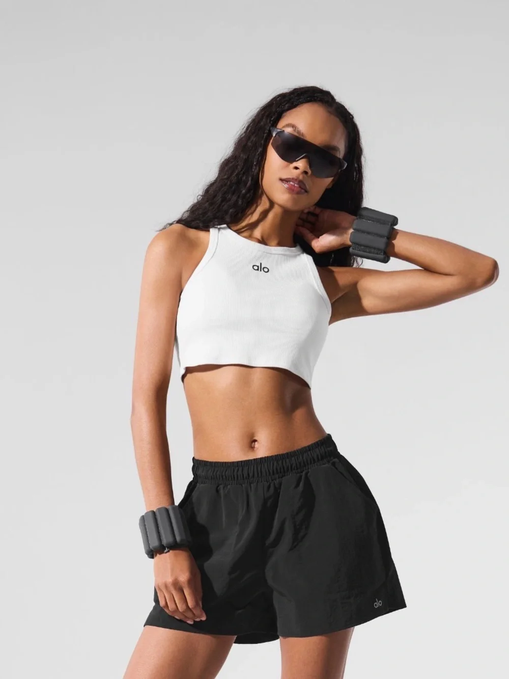 ALO Yoga White Ribbed High-Neck Crop Tank